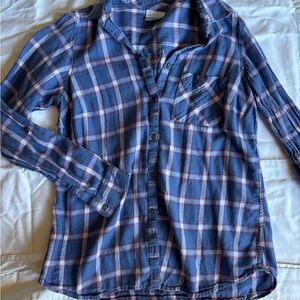 Columbia Women's Plaid Flannel Button Down Shirt Medium Blue White Outdoor